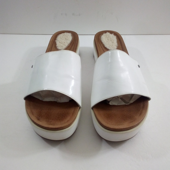 UGG Leanna Women 9 Treadlite Wool Leather White Platform Slides 1015265 - Picture 2 of 8